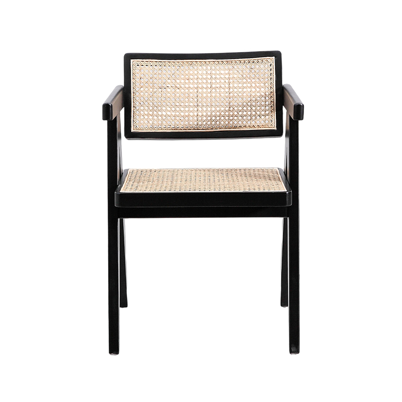 Rattan Dokuma Dekorasyonlu Kolçaklı Ahşap Sandalye
